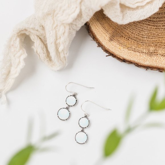 Recycled 1960's White Milk Glass Cold Cream Jar Sterling Double Take Earring - Picture 4 of 5